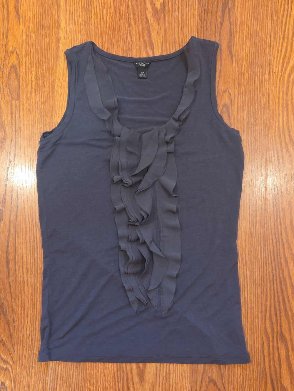 Ann Taylor Ruffle Front Sleeveless Camisole Dark Charcoal Gray